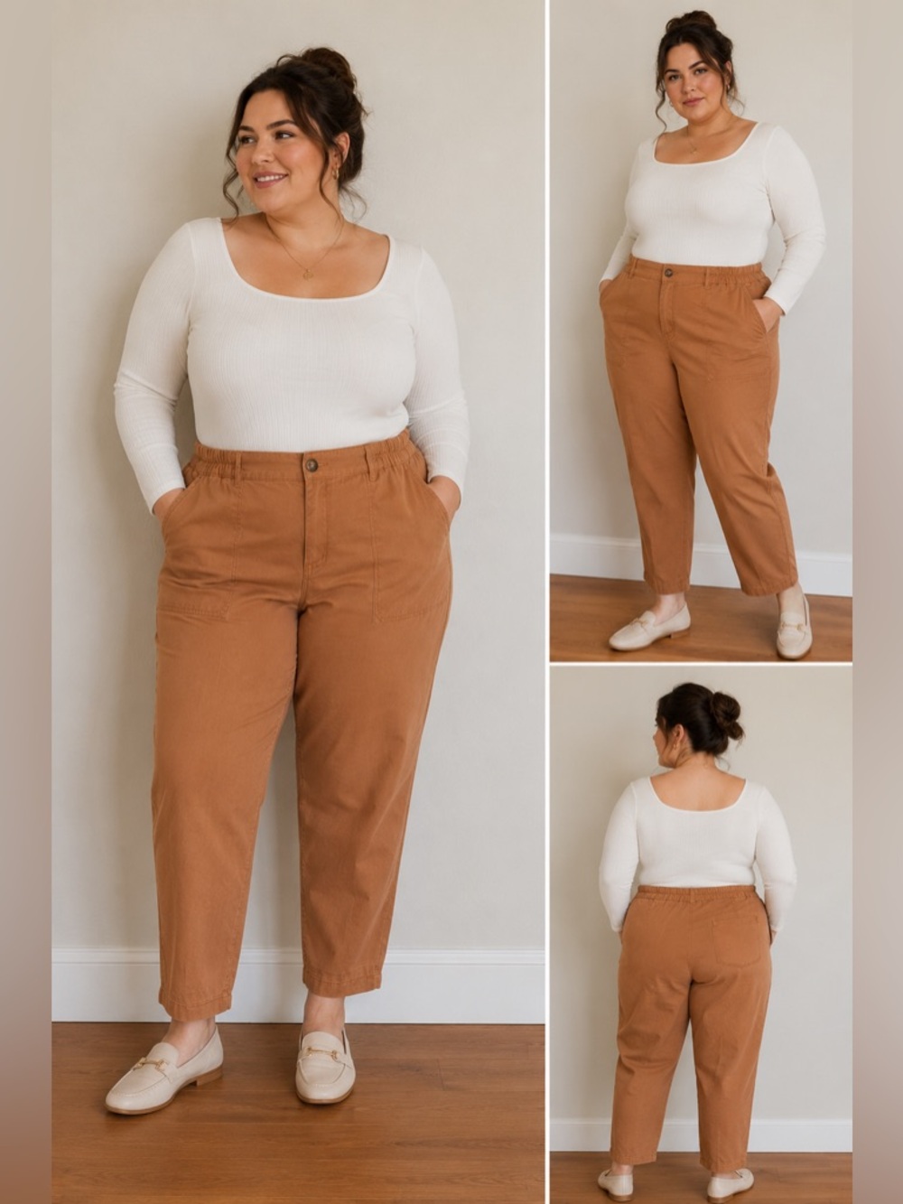 Wonderly Caramel Tan High Rise Button Fly Cropped Pants